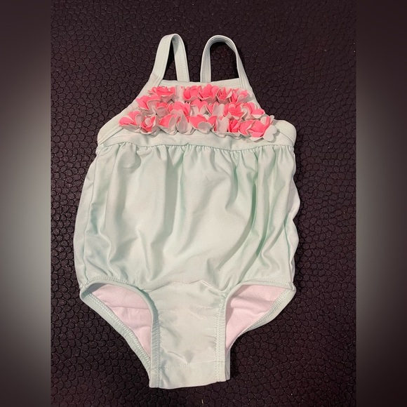 Cat‎ & Jack Light blue and pink Ruffle Infant Swimsuit - Picture 1 of 5
